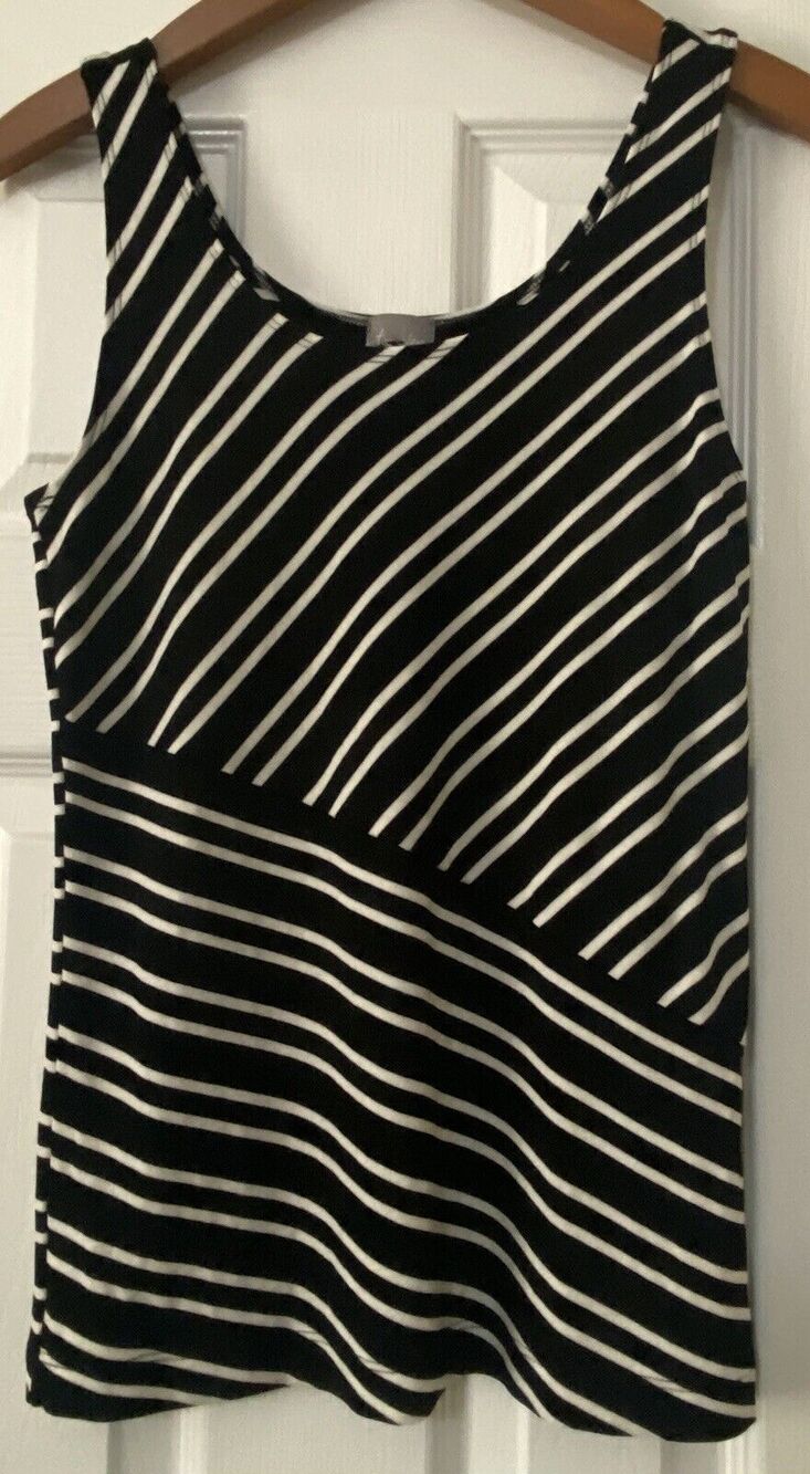 Womens Chicos Travelers Tank Top Black Stripe Sleeveless Stretch Size 0 Small XS